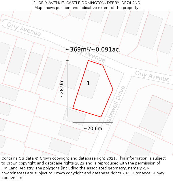 1, ORLY AVENUE, CASTLE DONINGTON, DERBY, DE74 2ND: Plot and title map