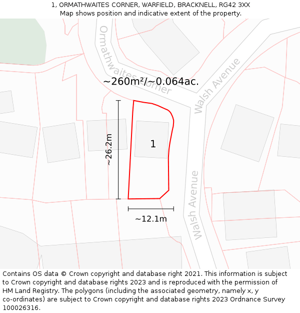 1, ORMATHWAITES CORNER, WARFIELD, BRACKNELL, RG42 3XX: Plot and title map