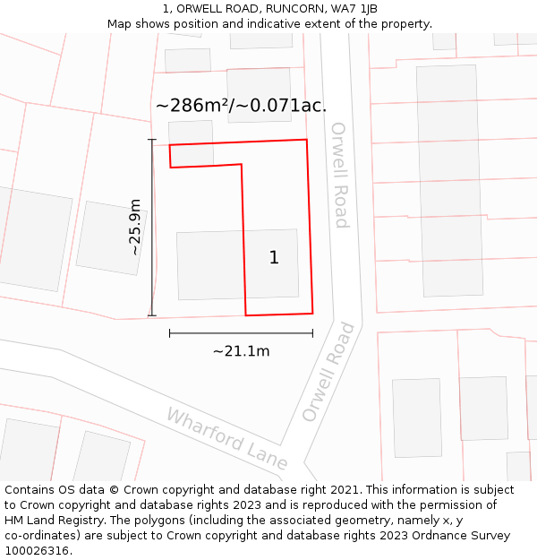 1, ORWELL ROAD, RUNCORN, WA7 1JB: Plot and title map