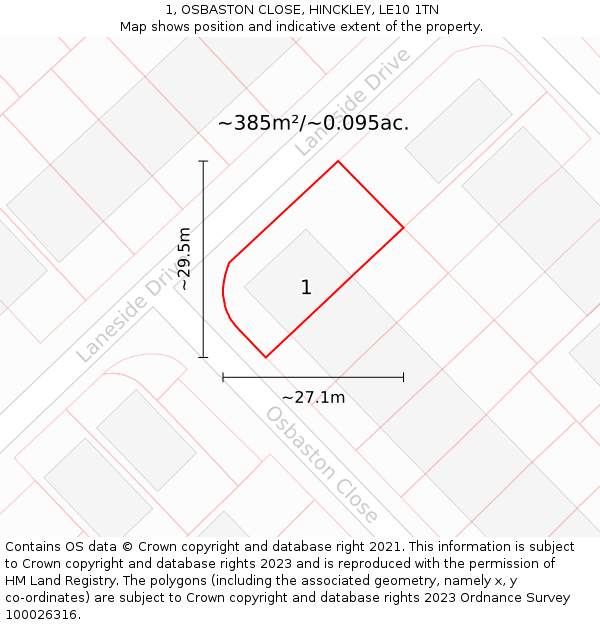 1, OSBASTON CLOSE, HINCKLEY, LE10 1TN: Plot and title map