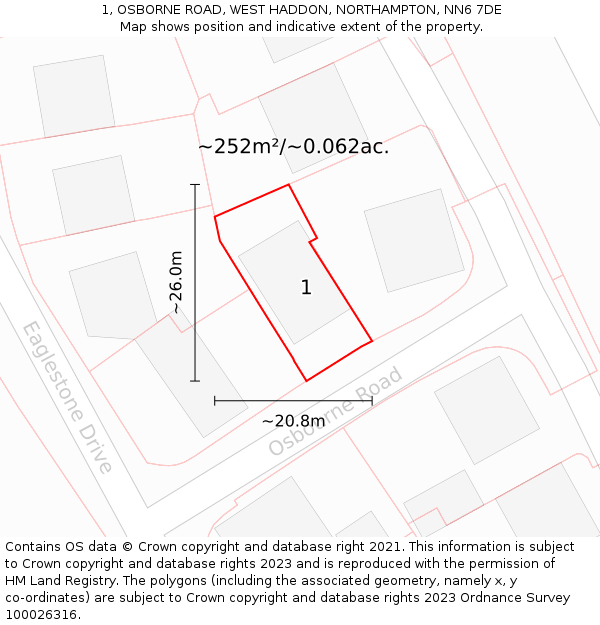 1, OSBORNE ROAD, WEST HADDON, NORTHAMPTON, NN6 7DE: Plot and title map