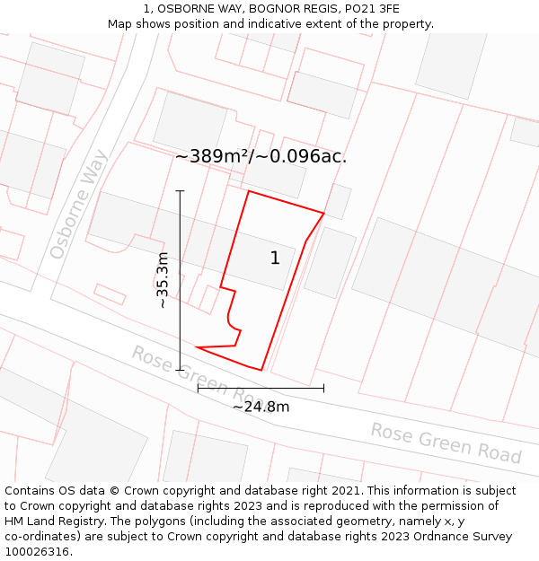 1, OSBORNE WAY, BOGNOR REGIS, PO21 3FE: Plot and title map