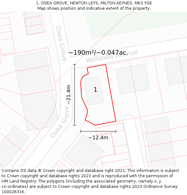 1, OSEA GROVE, NEWTON LEYS, MILTON KEYNES, MK3 5SE: Plot and title map