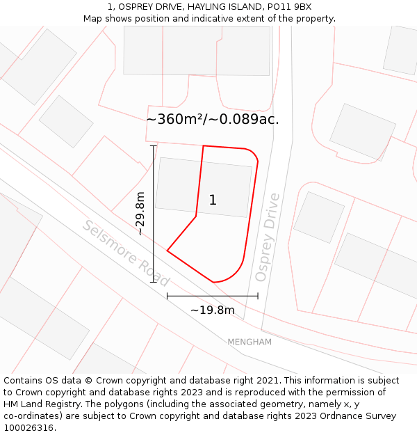 1, OSPREY DRIVE, HAYLING ISLAND, PO11 9BX: Plot and title map