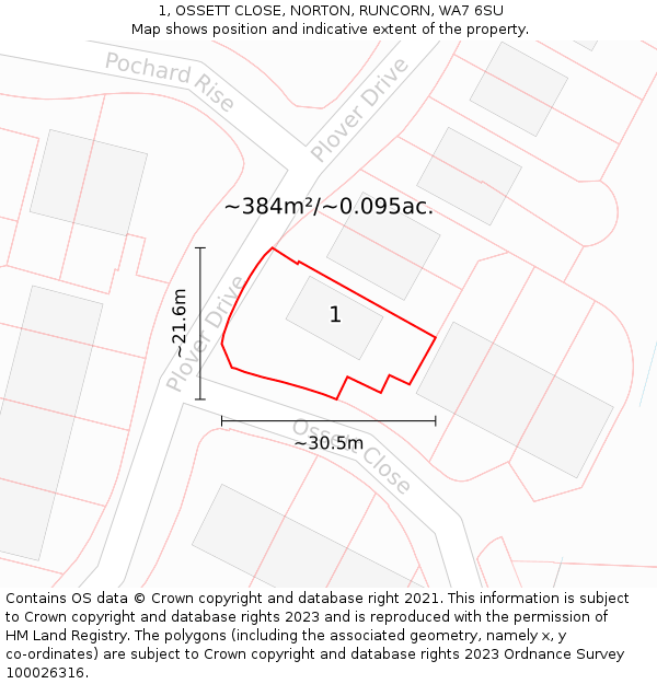 1, OSSETT CLOSE, NORTON, RUNCORN, WA7 6SU: Plot and title map