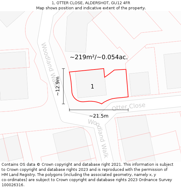 1, OTTER CLOSE, ALDERSHOT, GU12 4FR: Plot and title map