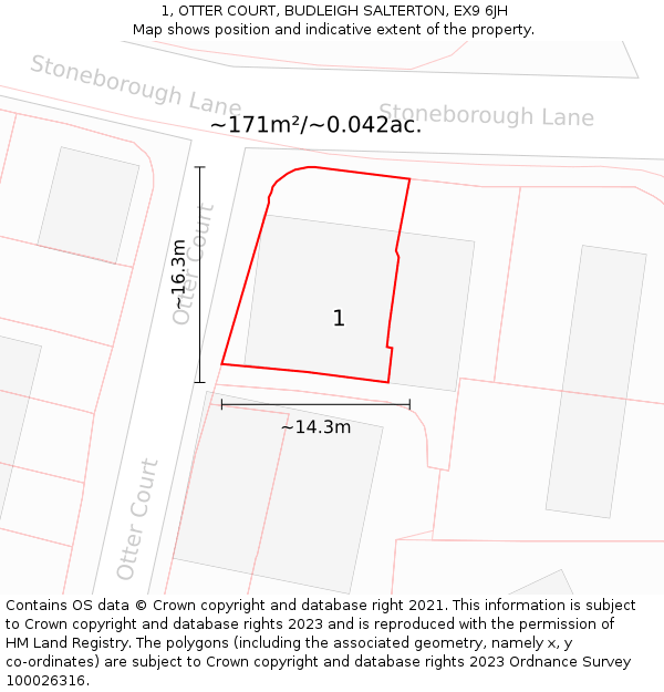 1, OTTER COURT, BUDLEIGH SALTERTON, EX9 6JH: Plot and title map