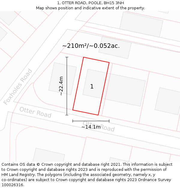 1, OTTER ROAD, POOLE, BH15 3NH: Plot and title map