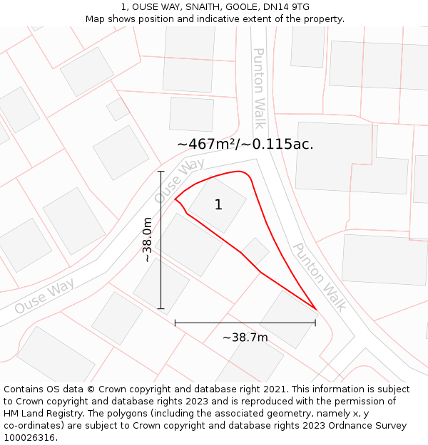 1, OUSE WAY, SNAITH, GOOLE, DN14 9TG: Plot and title map