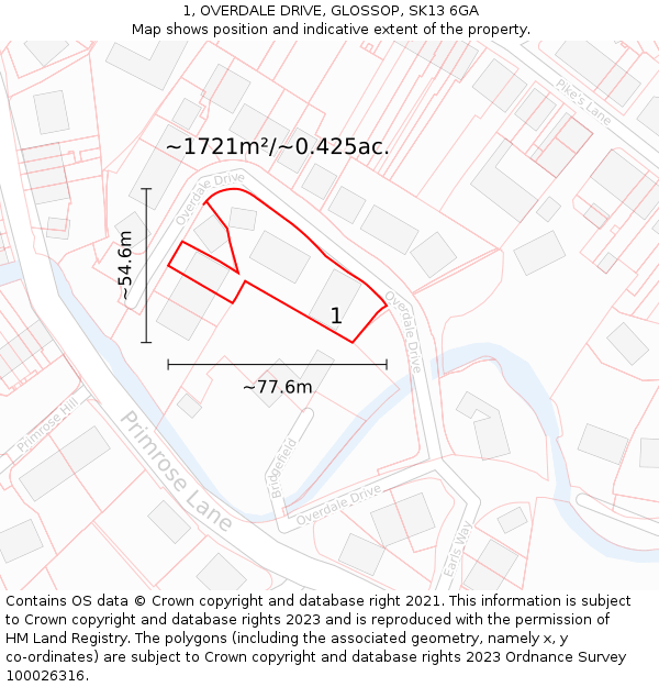 1, OVERDALE DRIVE, GLOSSOP, SK13 6GA: Plot and title map