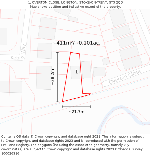 1, OVERTON CLOSE, LONGTON, STOKE-ON-TRENT, ST3 2QD: Plot and title map