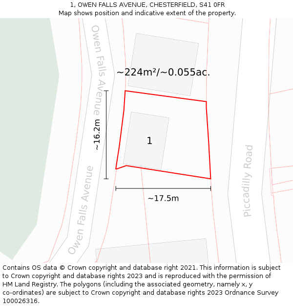 1, OWEN FALLS AVENUE, CHESTERFIELD, S41 0FR: Plot and title map