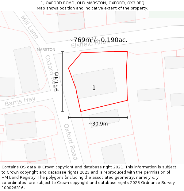 1, OXFORD ROAD, OLD MARSTON, OXFORD, OX3 0PQ: Plot and title map