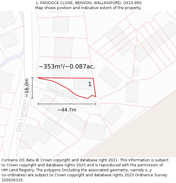 1, PADDOCK CLOSE, BENSON, WALLINGFORD, OX10 6RS: Plot and title map