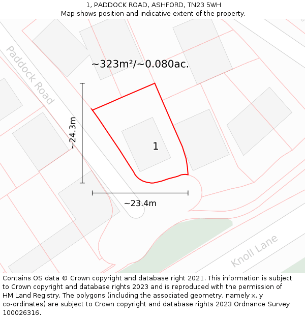 1, PADDOCK ROAD, ASHFORD, TN23 5WH: Plot and title map