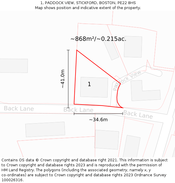 1, PADDOCK VIEW, STICKFORD, BOSTON, PE22 8HS: Plot and title map