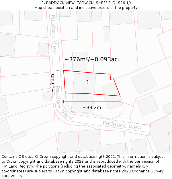 1, PADDOCK VIEW, TODWICK, SHEFFIELD, S26 1JY: Plot and title map