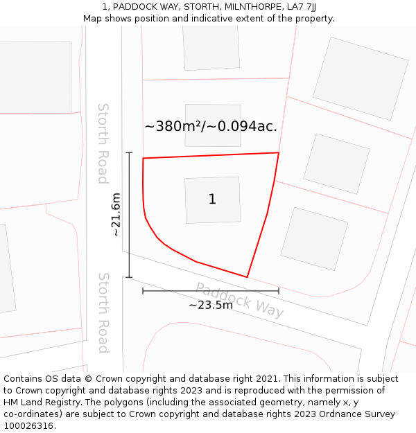 1, PADDOCK WAY, STORTH, MILNTHORPE, LA7 7JJ: Plot and title map