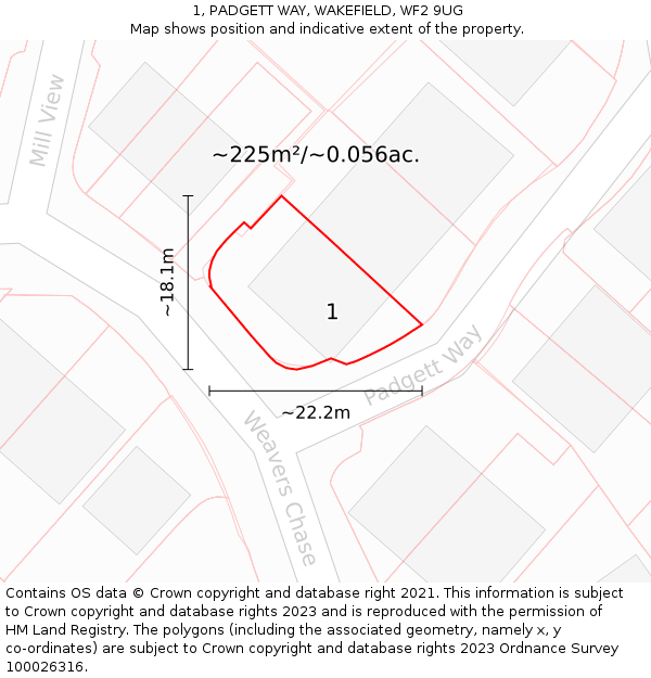 1, PADGETT WAY, WAKEFIELD, WF2 9UG: Plot and title map