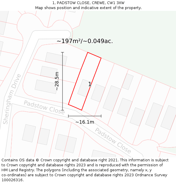 1, PADSTOW CLOSE, CREWE, CW1 3XW: Plot and title map