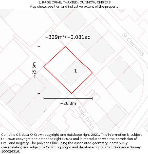 1, PAGE DRIVE, THAXTED, DUNMOW, CM6 2FS: Plot and title map