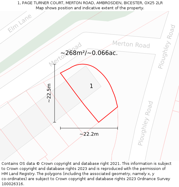 1, PAGE TURNER COURT, MERTON ROAD, AMBROSDEN, BICESTER, OX25 2LR: Plot and title map