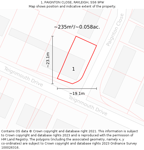 1, PAIGNTON CLOSE, RAYLEIGH, SS6 9PW: Plot and title map