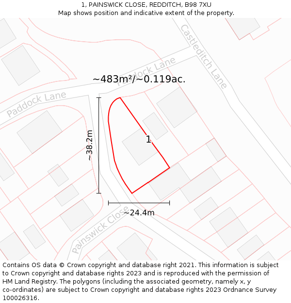 1, PAINSWICK CLOSE, REDDITCH, B98 7XU: Plot and title map