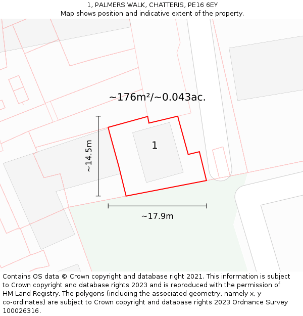 1, PALMERS WALK, CHATTERIS, PE16 6EY: Plot and title map