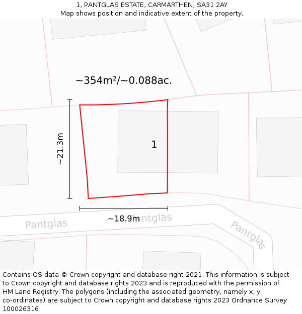 1, PANTGLAS ESTATE, CARMARTHEN, SA31 2AY: Plot and title map