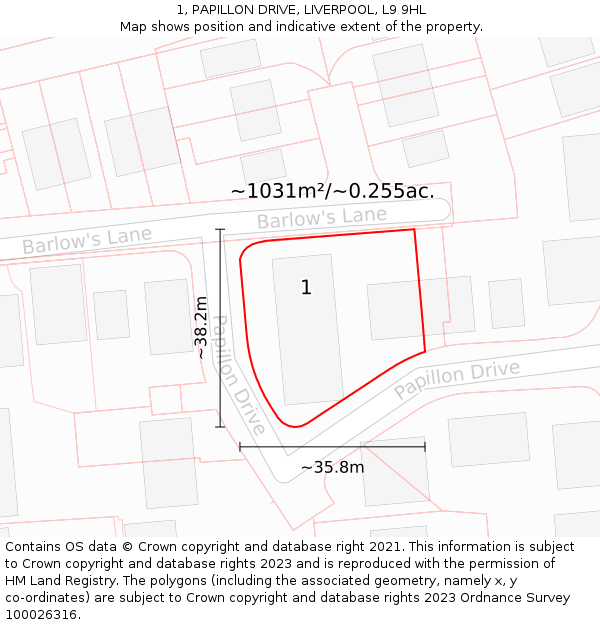 1, PAPILLON DRIVE, LIVERPOOL, L9 9HL: Plot and title map