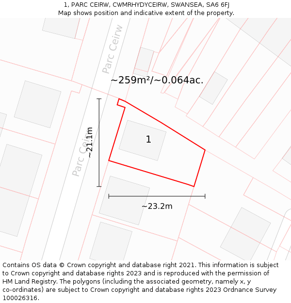 1, PARC CEIRW, CWMRHYDYCEIRW, SWANSEA, SA6 6FJ: Plot and title map