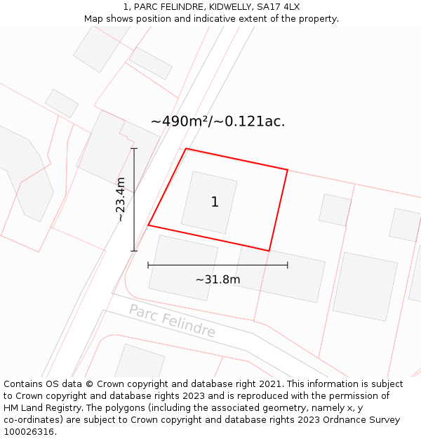 1, PARC FELINDRE, KIDWELLY, SA17 4LX: Plot and title map