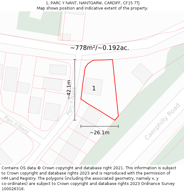 1, PARC Y NANT, NANTGARW, CARDIFF, CF15 7TJ: Plot and title map