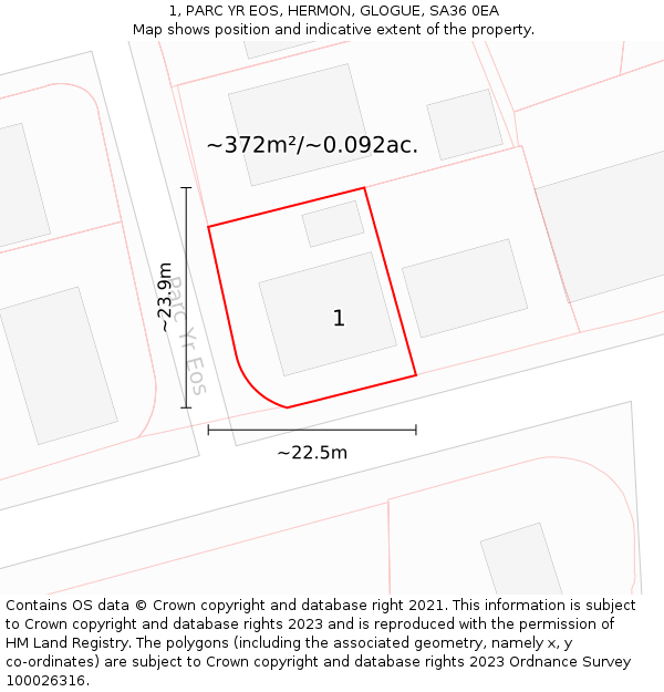 1, PARC YR EOS, HERMON, GLOGUE, SA36 0EA: Plot and title map