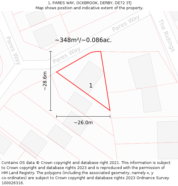 1, PARES WAY, OCKBROOK, DERBY, DE72 3TJ: Plot and title map