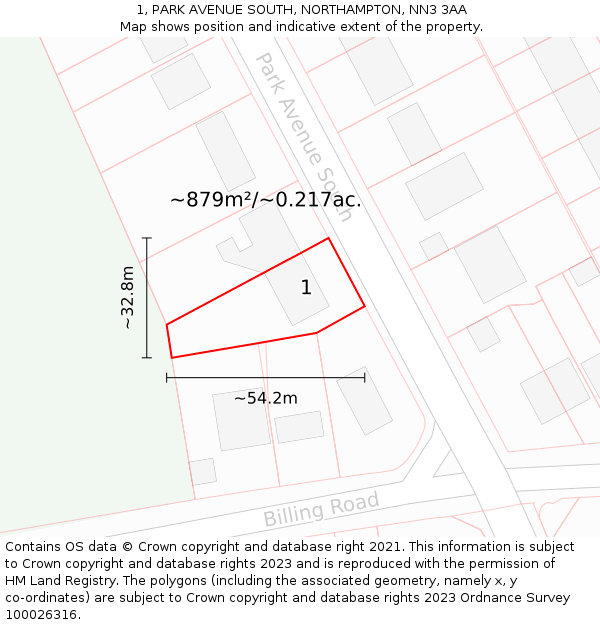 1, PARK AVENUE SOUTH, NORTHAMPTON, NN3 3AA: Plot and title map