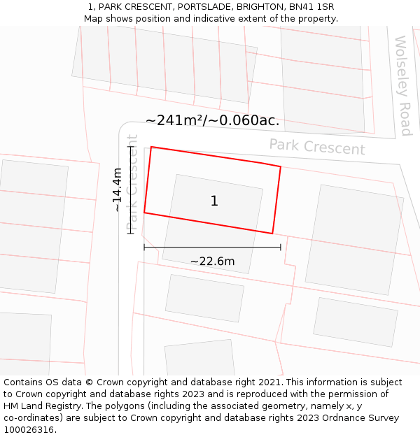 1, PARK CRESCENT, PORTSLADE, BRIGHTON, BN41 1SR: Plot and title map