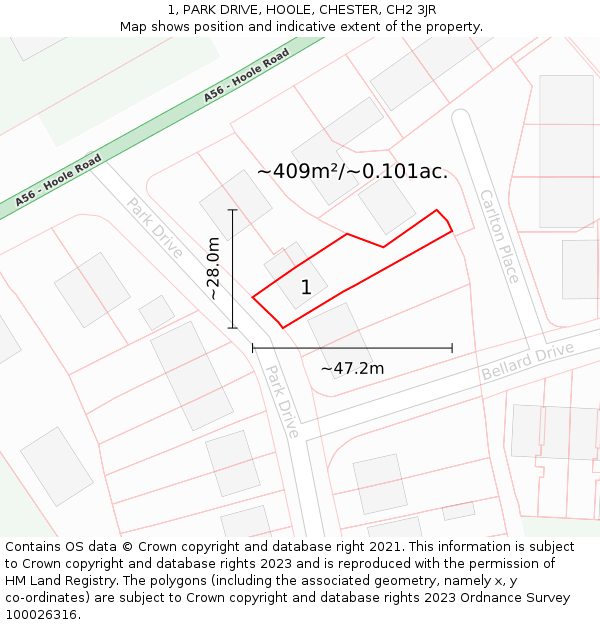 1, PARK DRIVE, HOOLE, CHESTER, CH2 3JR: Plot and title map