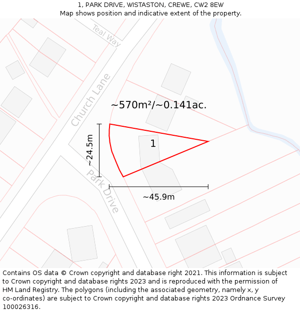 1, PARK DRIVE, WISTASTON, CREWE, CW2 8EW: Plot and title map