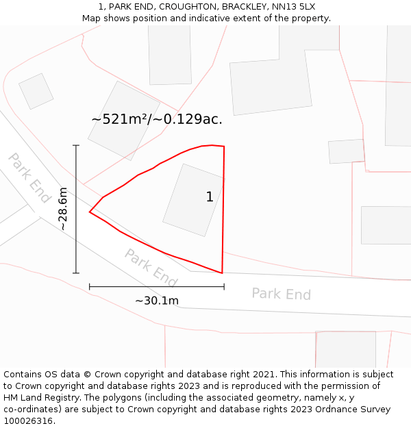 1, PARK END, CROUGHTON, BRACKLEY, NN13 5LX: Plot and title map