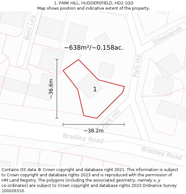 1, PARK HILL, HUDDERSFIELD, HD2 1QG: Plot and title map