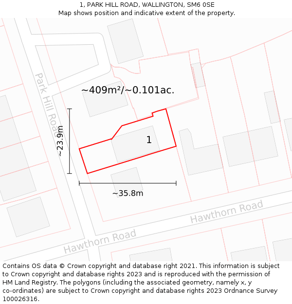 1, PARK HILL ROAD, WALLINGTON, SM6 0SE: Plot and title map