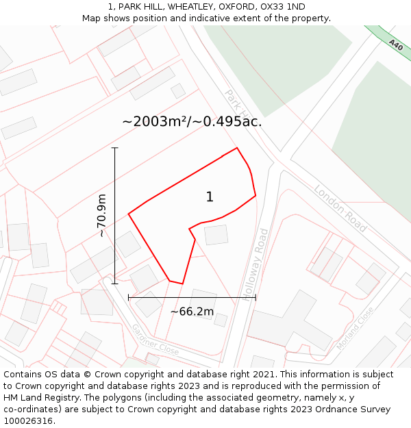 1, PARK HILL, WHEATLEY, OXFORD, OX33 1ND: Plot and title map