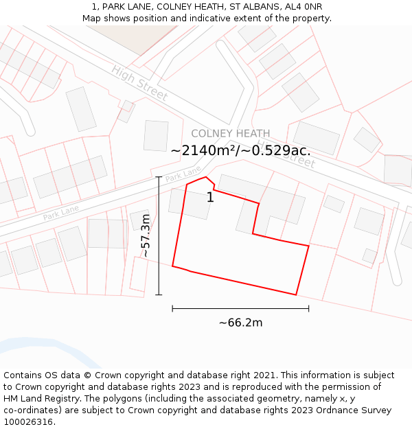 1, PARK LANE, COLNEY HEATH, ST ALBANS, AL4 0NR: Plot and title map