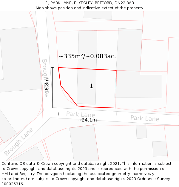 1, PARK LANE, ELKESLEY, RETFORD, DN22 8AR: Plot and title map