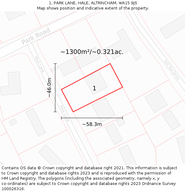 1, PARK LANE, HALE, ALTRINCHAM, WA15 9JS: Plot and title map