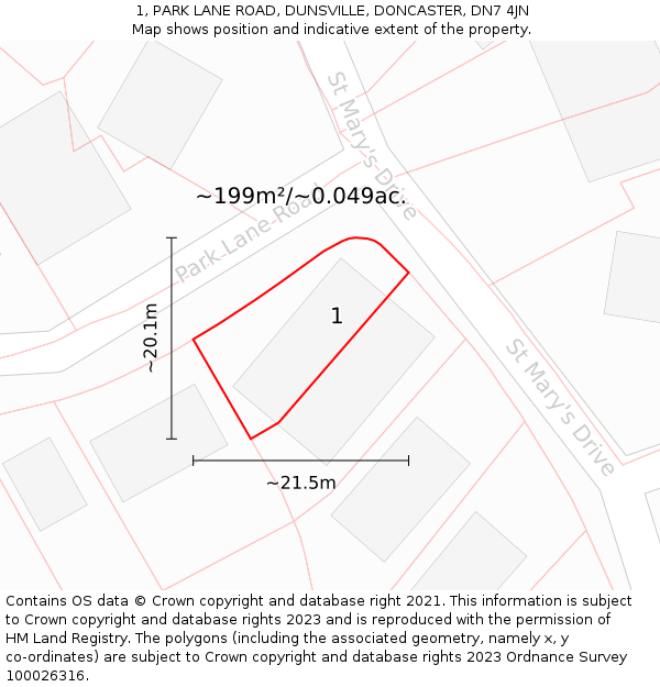 1, PARK LANE ROAD, DUNSVILLE, DONCASTER, DN7 4JN: Plot and title map