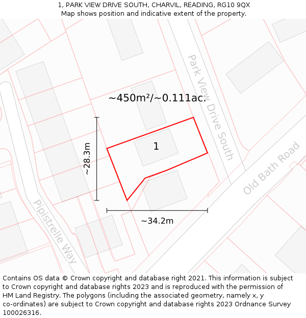 1, PARK VIEW DRIVE SOUTH, CHARVIL, READING, RG10 9QX: Plot and title map