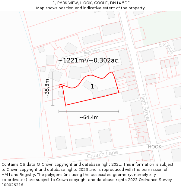 1, PARK VIEW, HOOK, GOOLE, DN14 5DF: Plot and title map